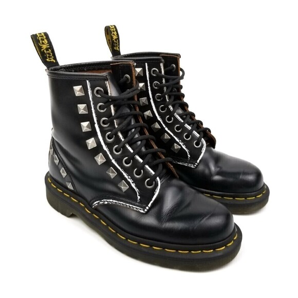 RARE Dr. Martens Studded Black Rolled Vintage Smooth High Top Boots Women's 6 - Picture 3 of 10